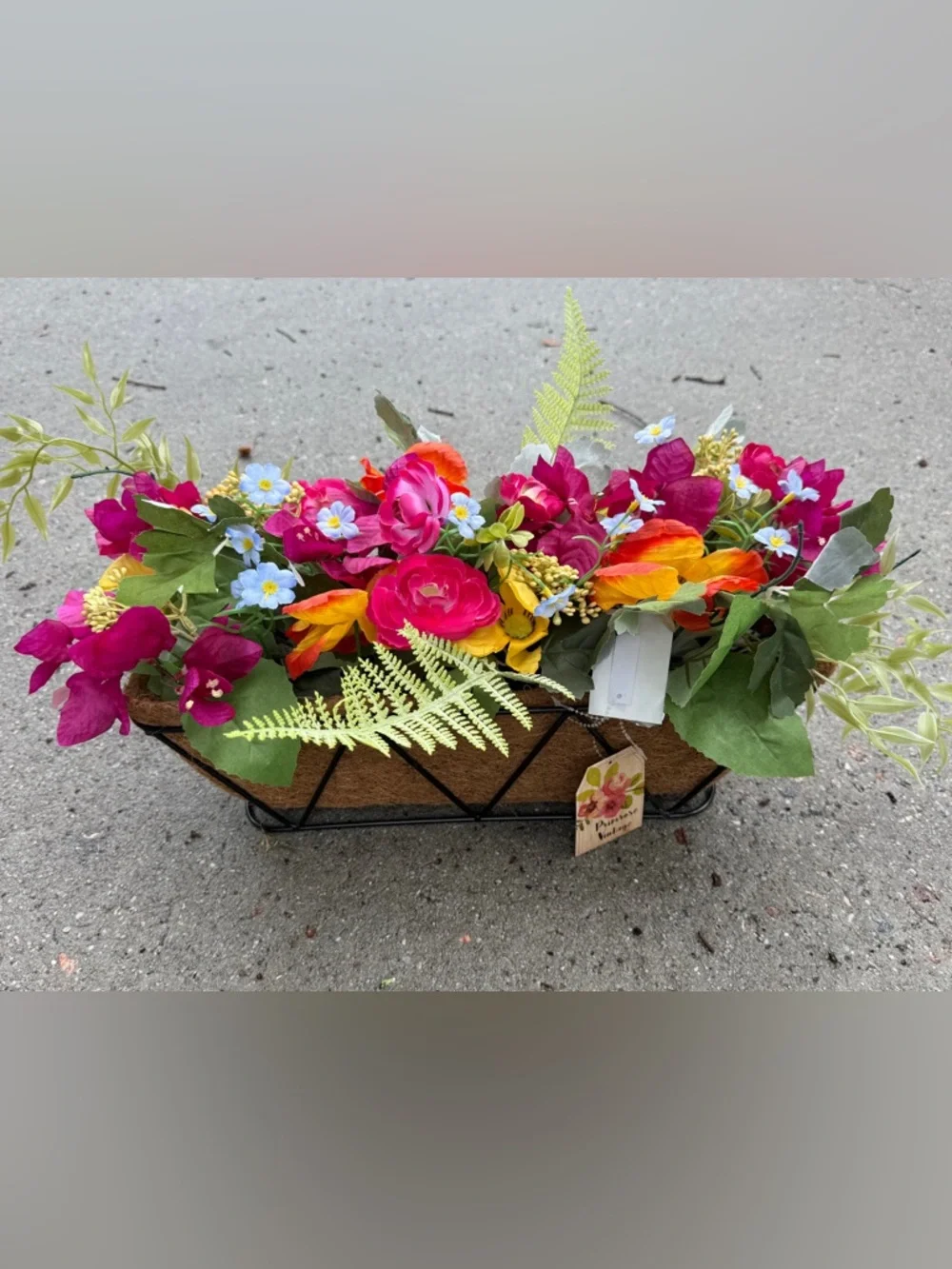 Colorful Fuchsia & Mixed Faux Floral Window Planter